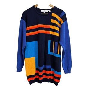 NWT Vtg‎ JEANNE PIERRE Abstract Geometric Color Block Knit Sweater Womens M